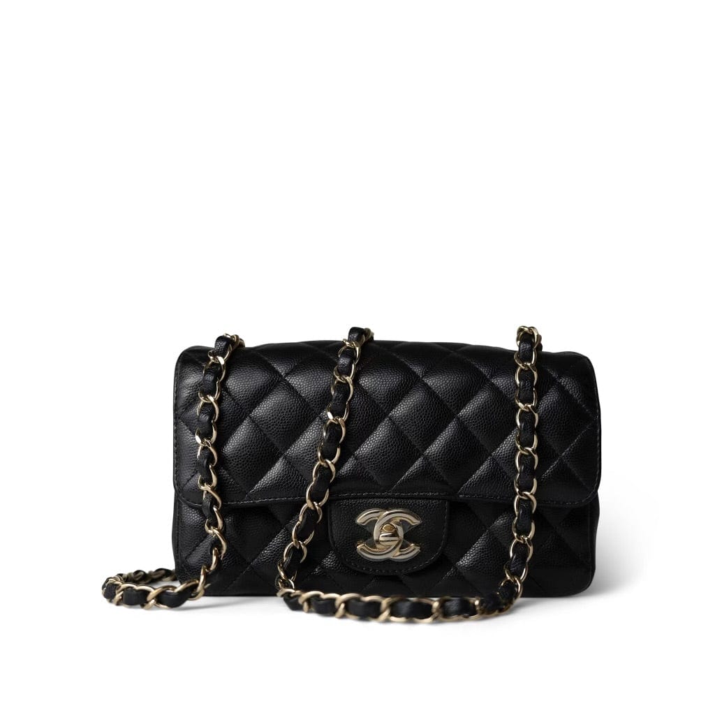 Black Caviar Quilted Mini Rectangular Flap Light Gold Hardware