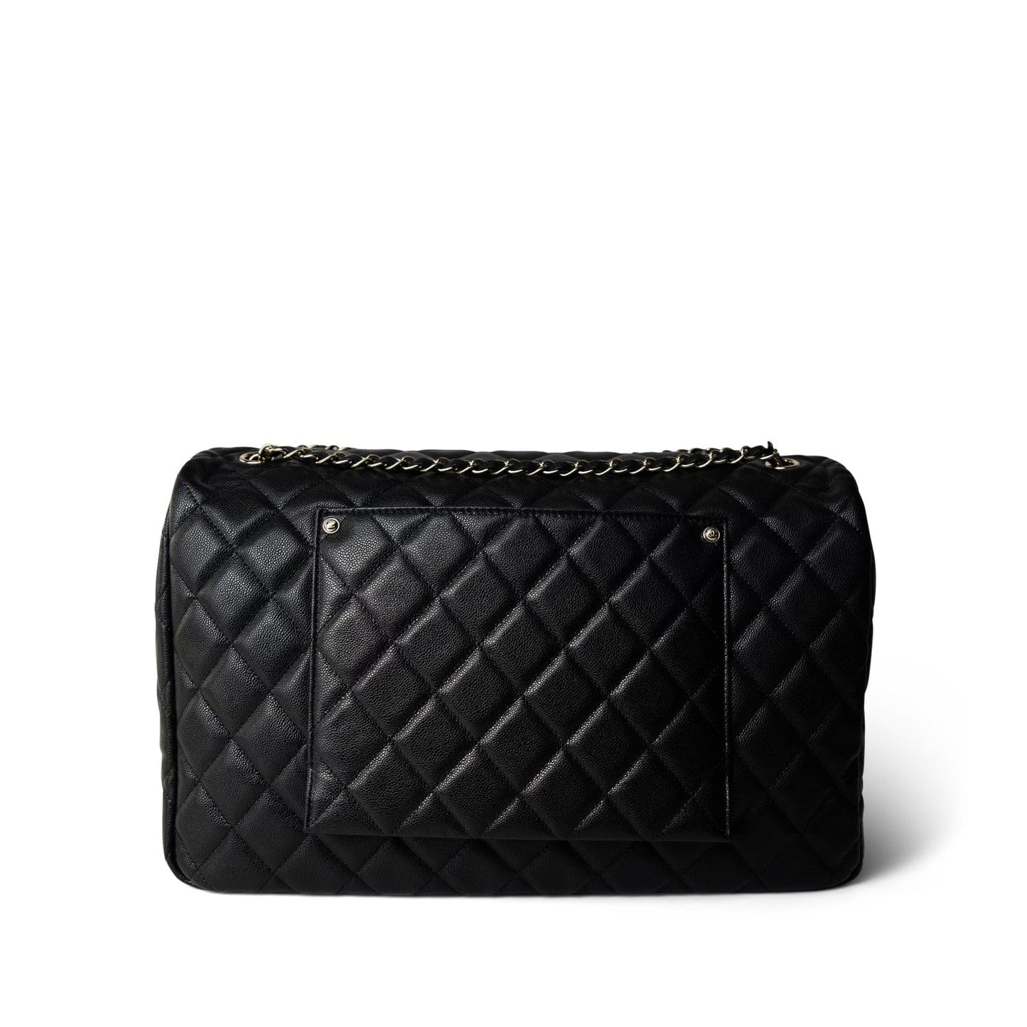 Black Caviar Quilted XXL Jumbo Single Flap Light Gold Hardware