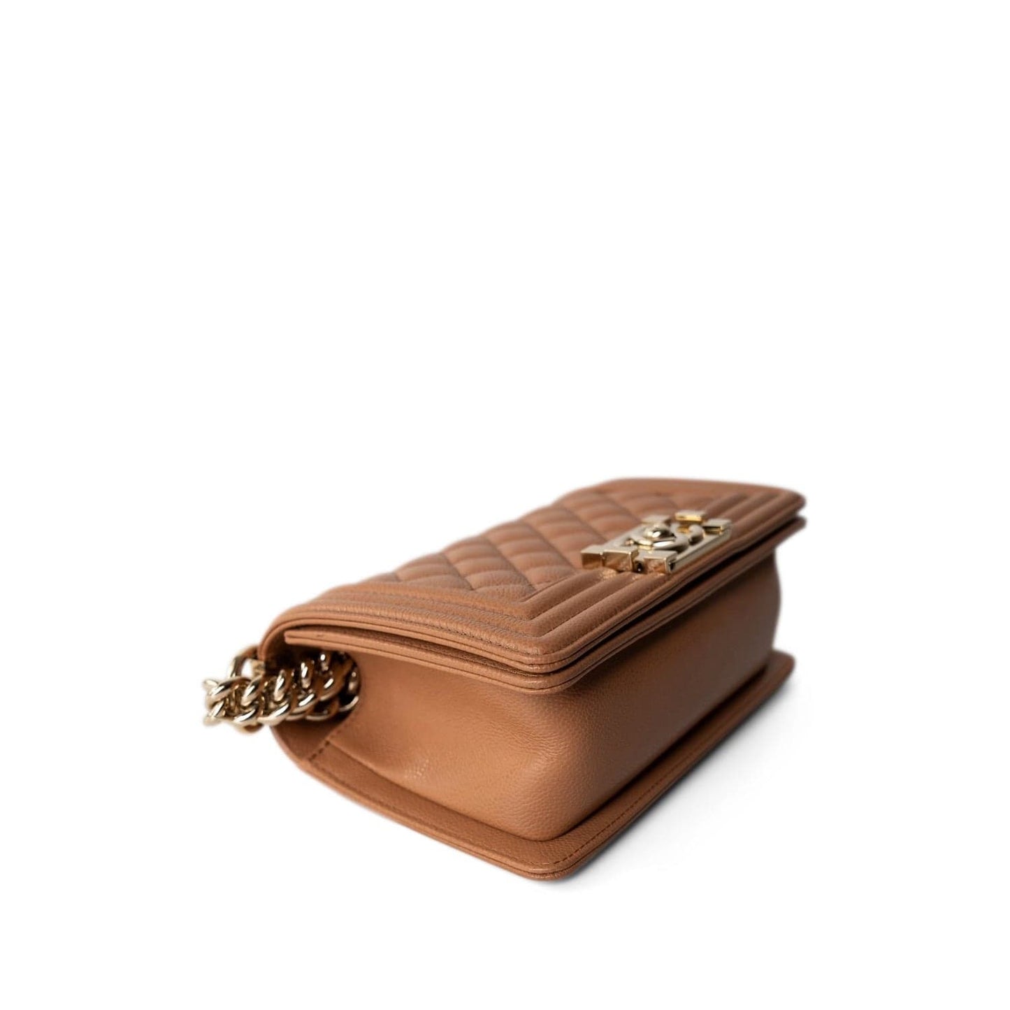 21K Caramel Caviar Quilted Small Boy Bag Light Gold Hardware