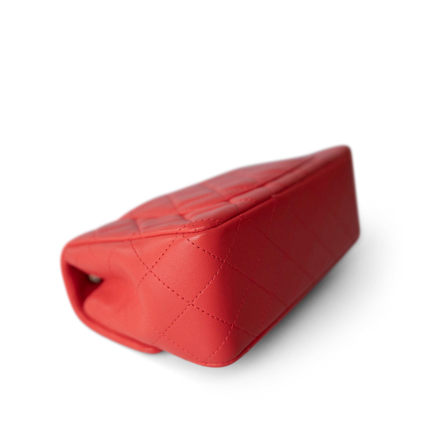 21P Red Lambskin Quilted Mini Rectangular Single Flap