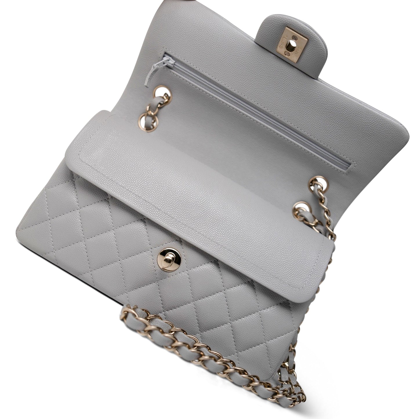 21A Grey Caviar Quilted Classic Flap Small Light Gold Hardware