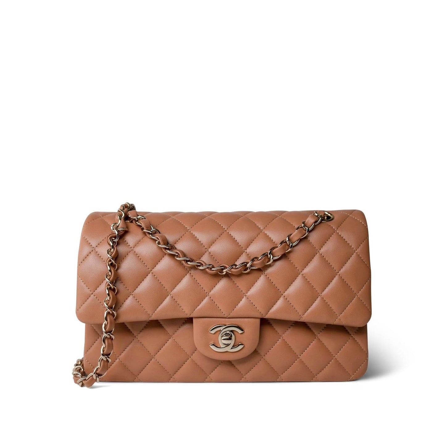 21P Caramel Lambskin Quilted Classic Flap Medium LGHW