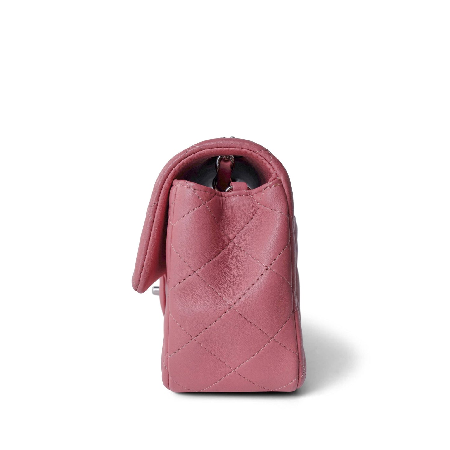 Pink/ Rose Nude Lambskin Quilted Mini Rectangular Flap Silver Hardware
