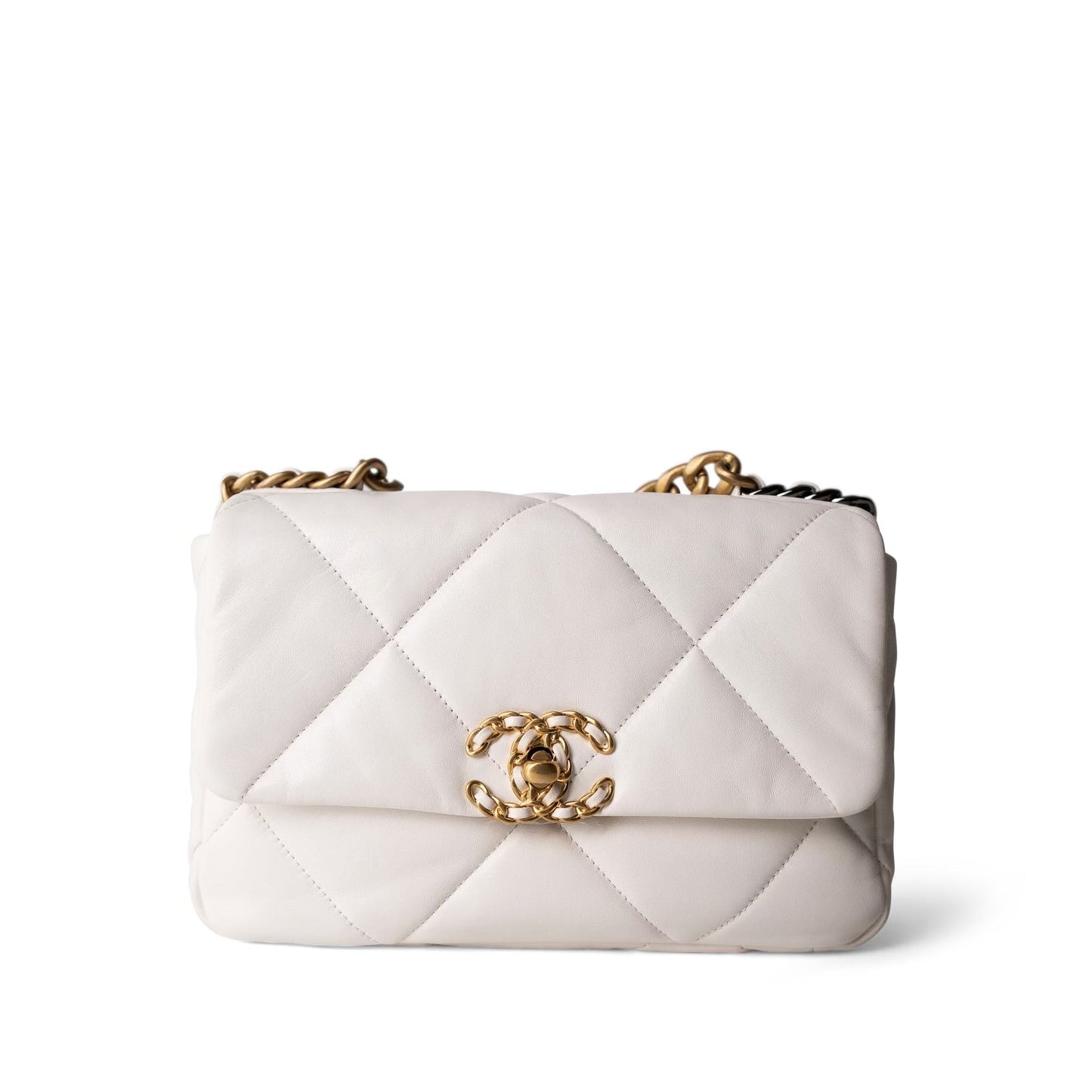 White Lambskin Quilted 19 Flap Small MHW