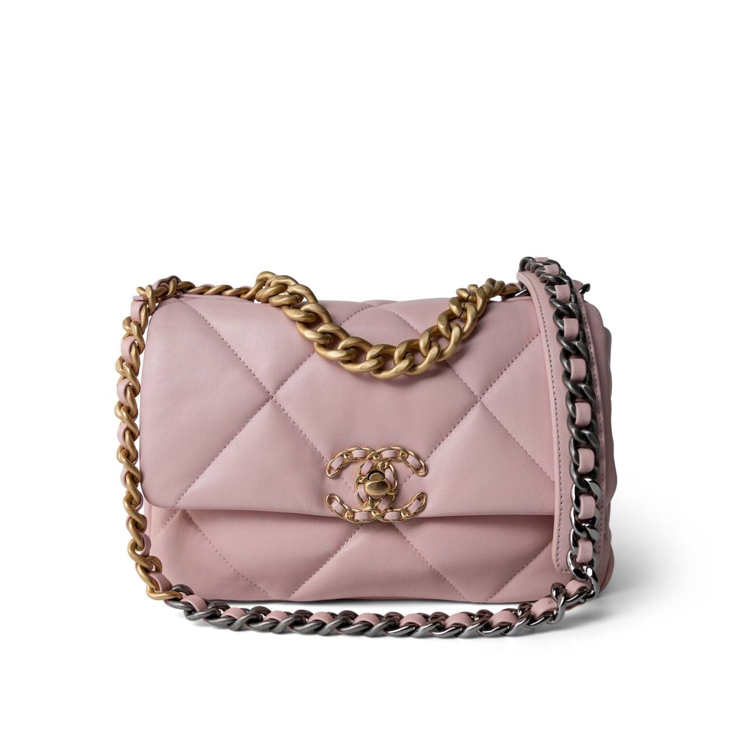 Rose Clair Lambskin Quilted 19 Flap Small Mixed Hardware