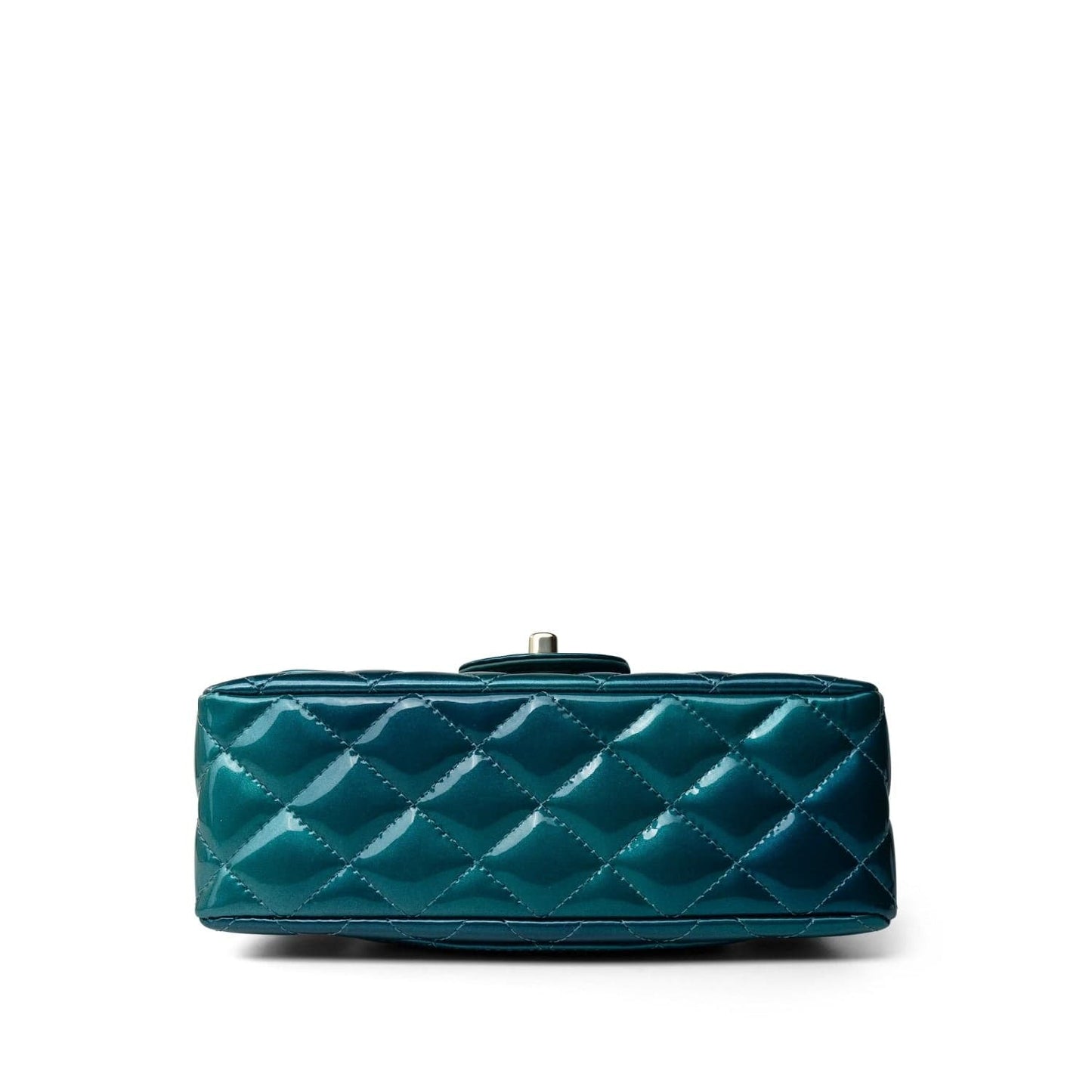 23P Multi Tone Green Patent Quilted Mini Rectangular Flap Light Gold Hardware