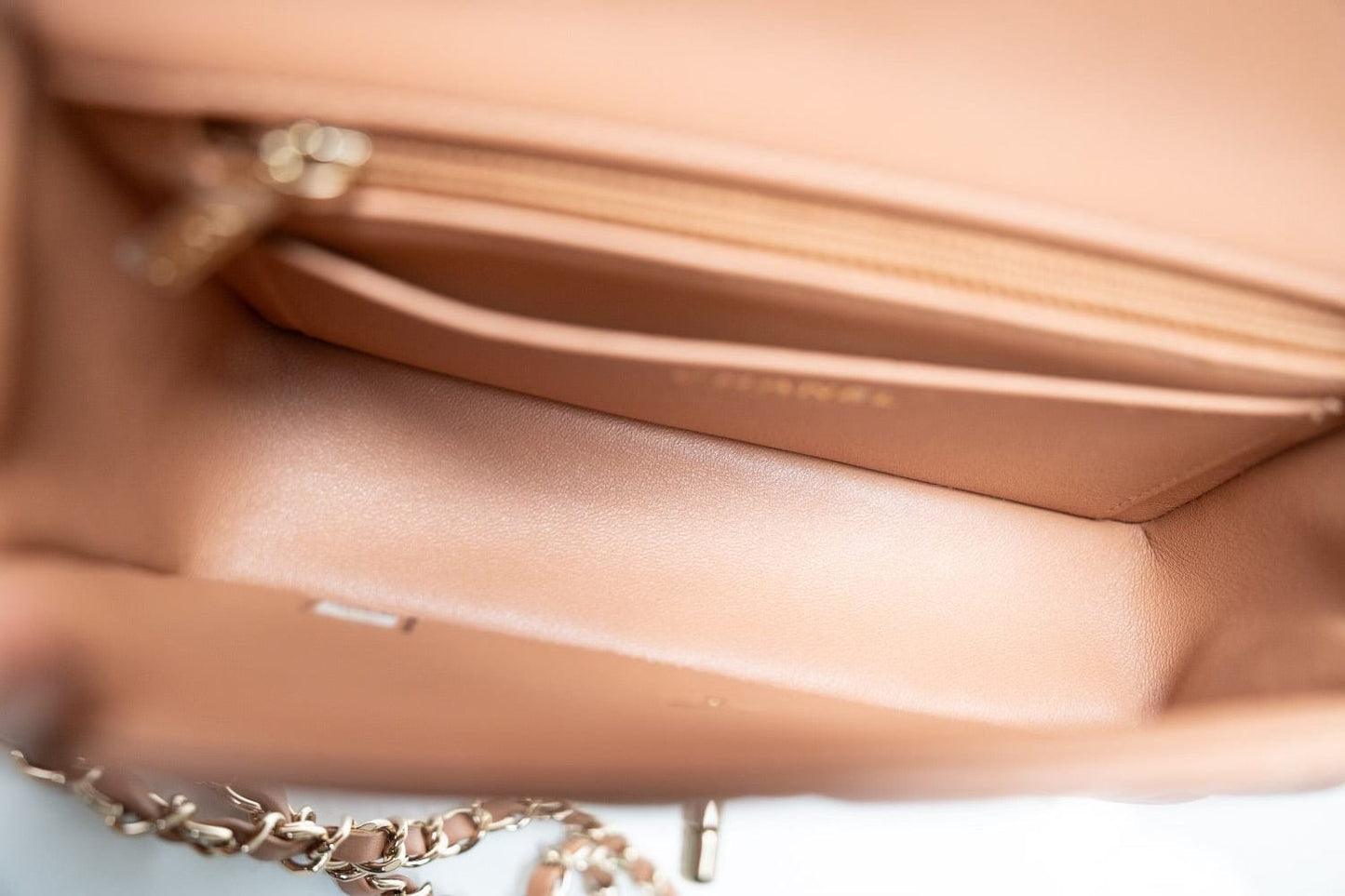 21P Light Caramel Lambskin Quilted Mini Rectangular Single Flap LGHW