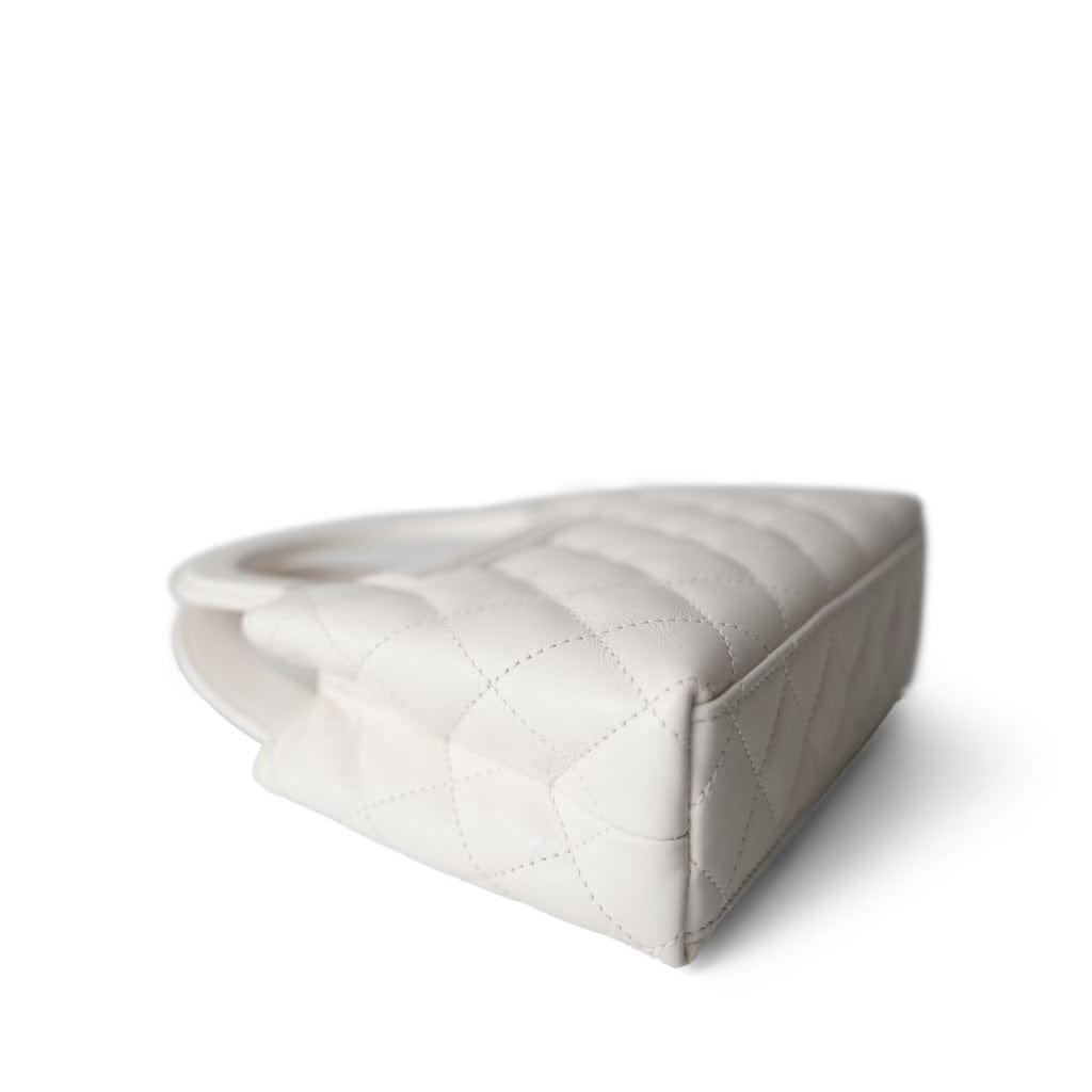 24P Shiny Aged Calfskin Quilted Nano Kelly Shopper White Aged Gold Hardware