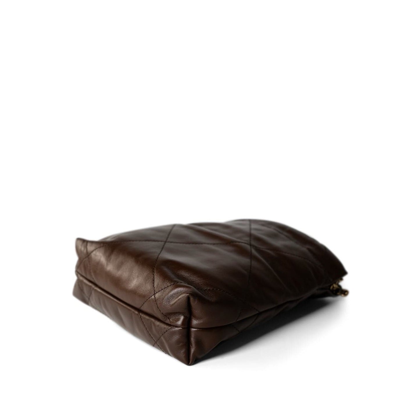 23A Brown Calfskin Quilted Mini 22 Bag Antique Gold Hardware