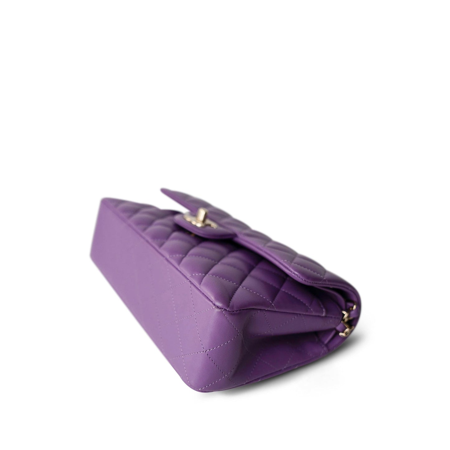 22P Purple Lambskin Quilted Classic Flap Small LGHW