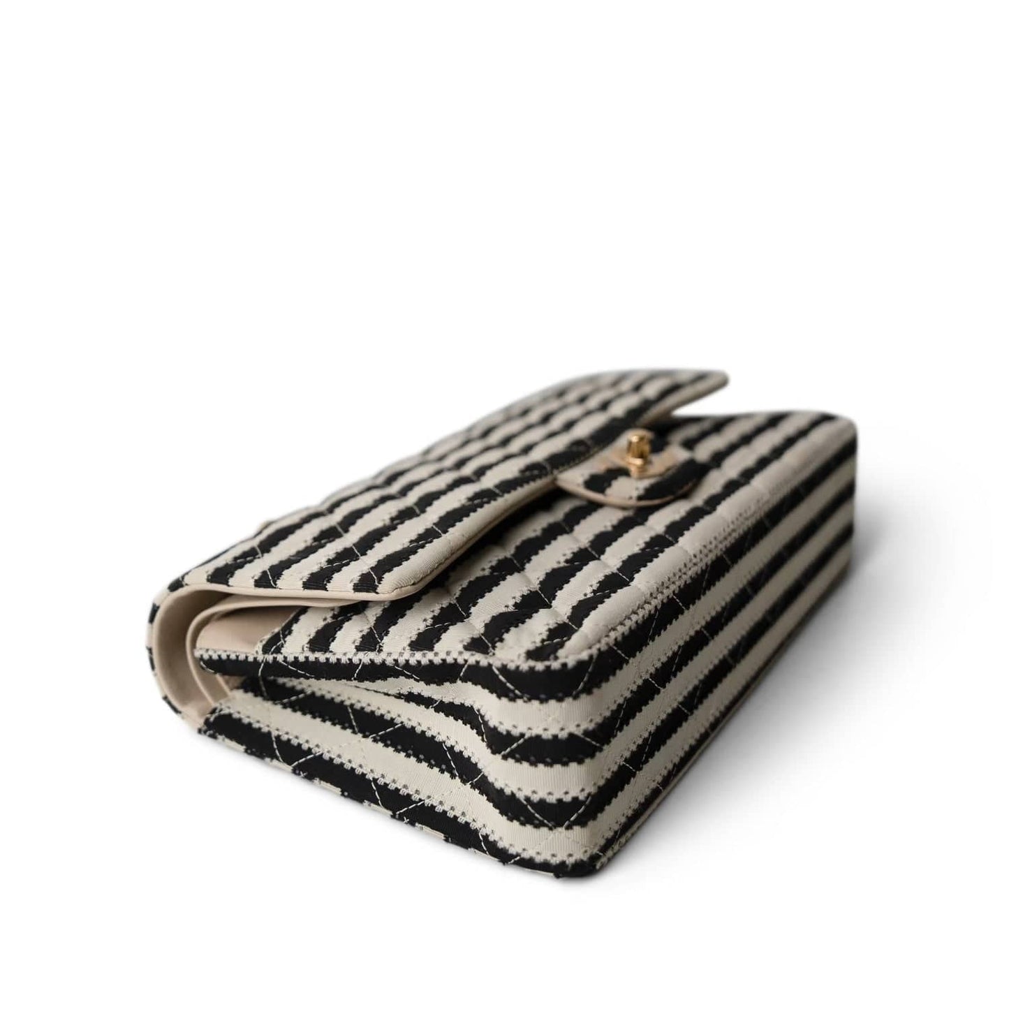 Ivory/Black Striped Coco Sailor Pearl Classic Flap Bag Gold Hardware