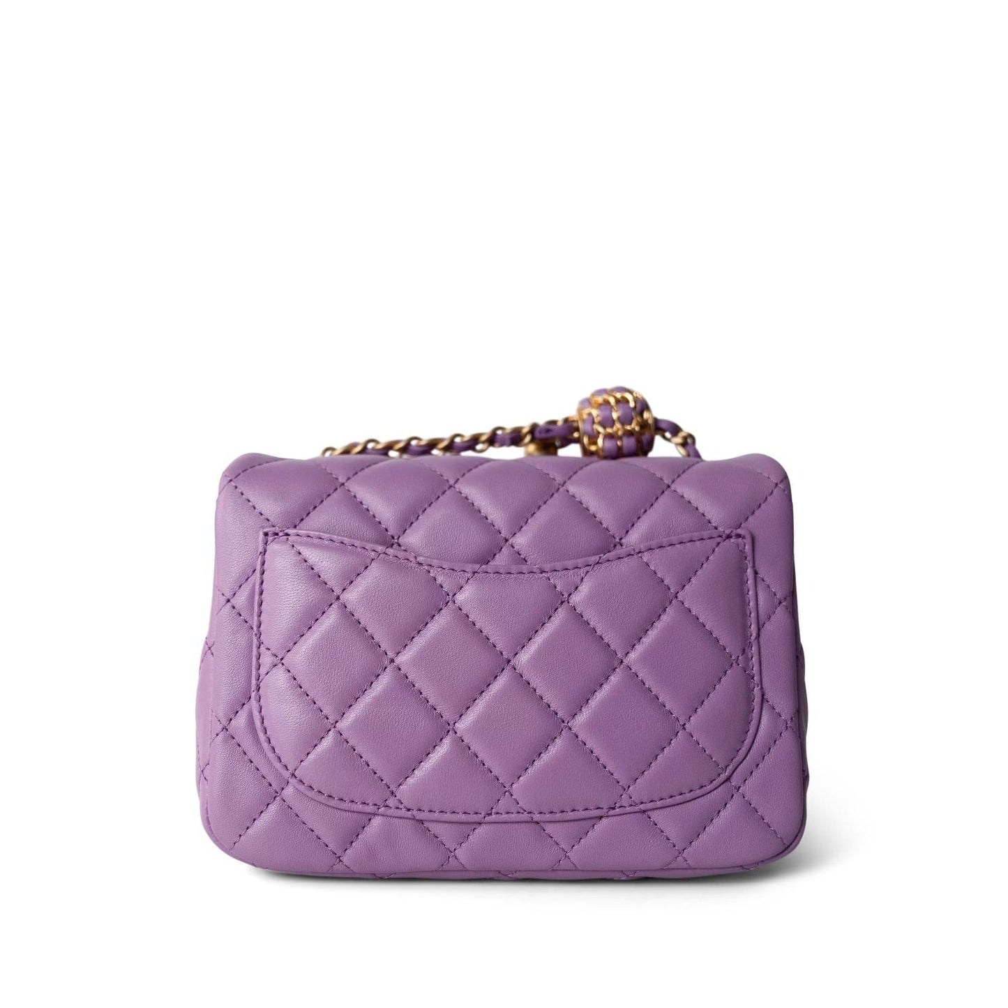 22S Purple Lambskin Quilted Pearl Crush Mini Square Aged Gold Hardware