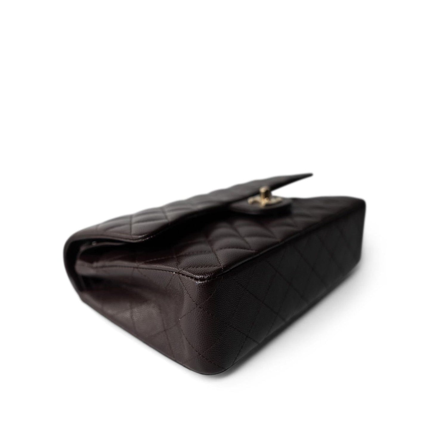 22K Plum Caviar Quilted Medium Classic Flap LGHW