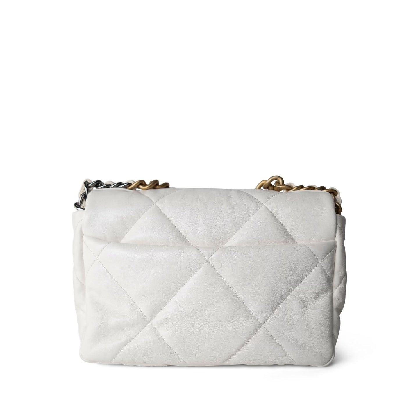 21P White Lambskin Quilted 19 Flap Small Mixed Hardware