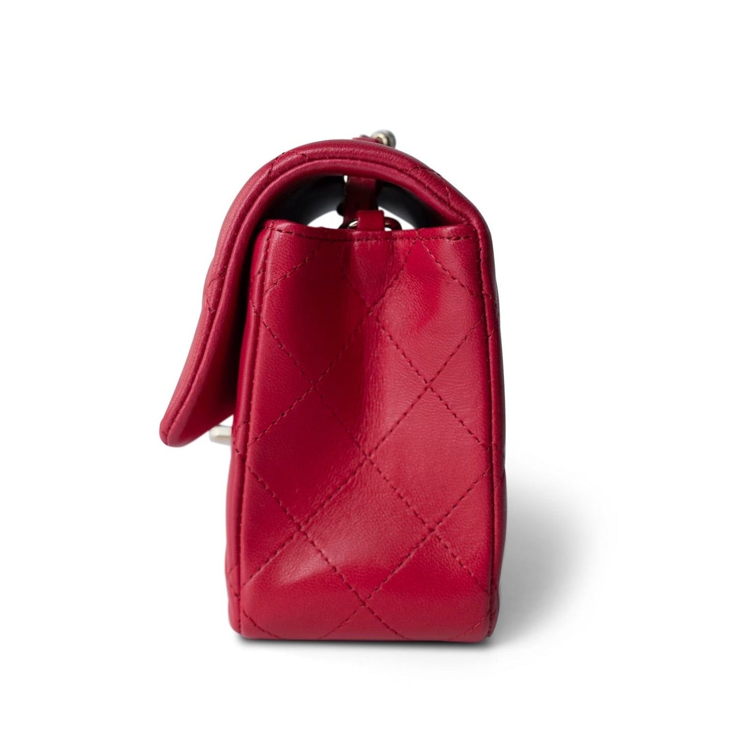 16C Red Lambskin Quilted Mini Rectangular Flap LGHW