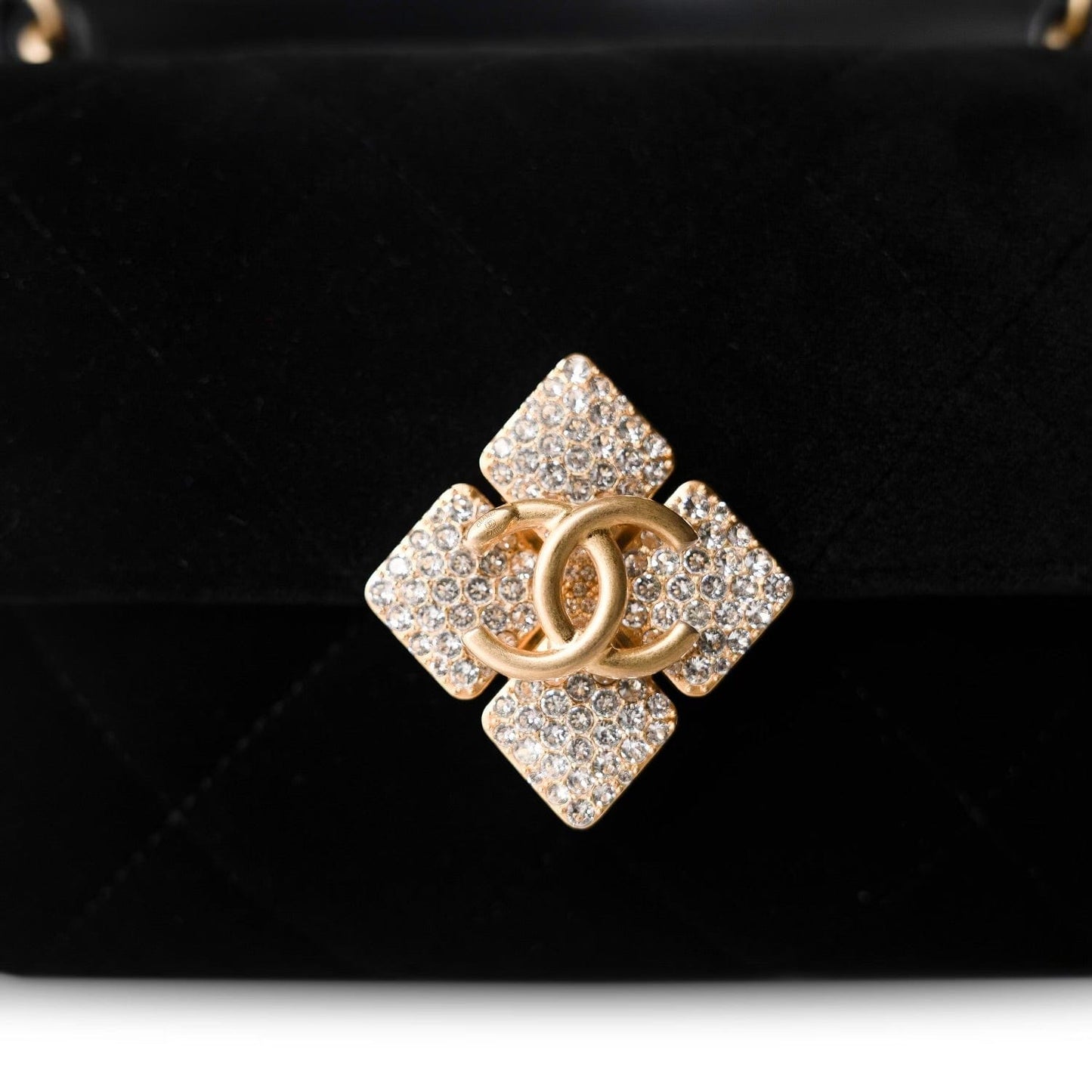 Black Velvet Strass Evening Bag Diamond Lock Flap Bag Aged GHW