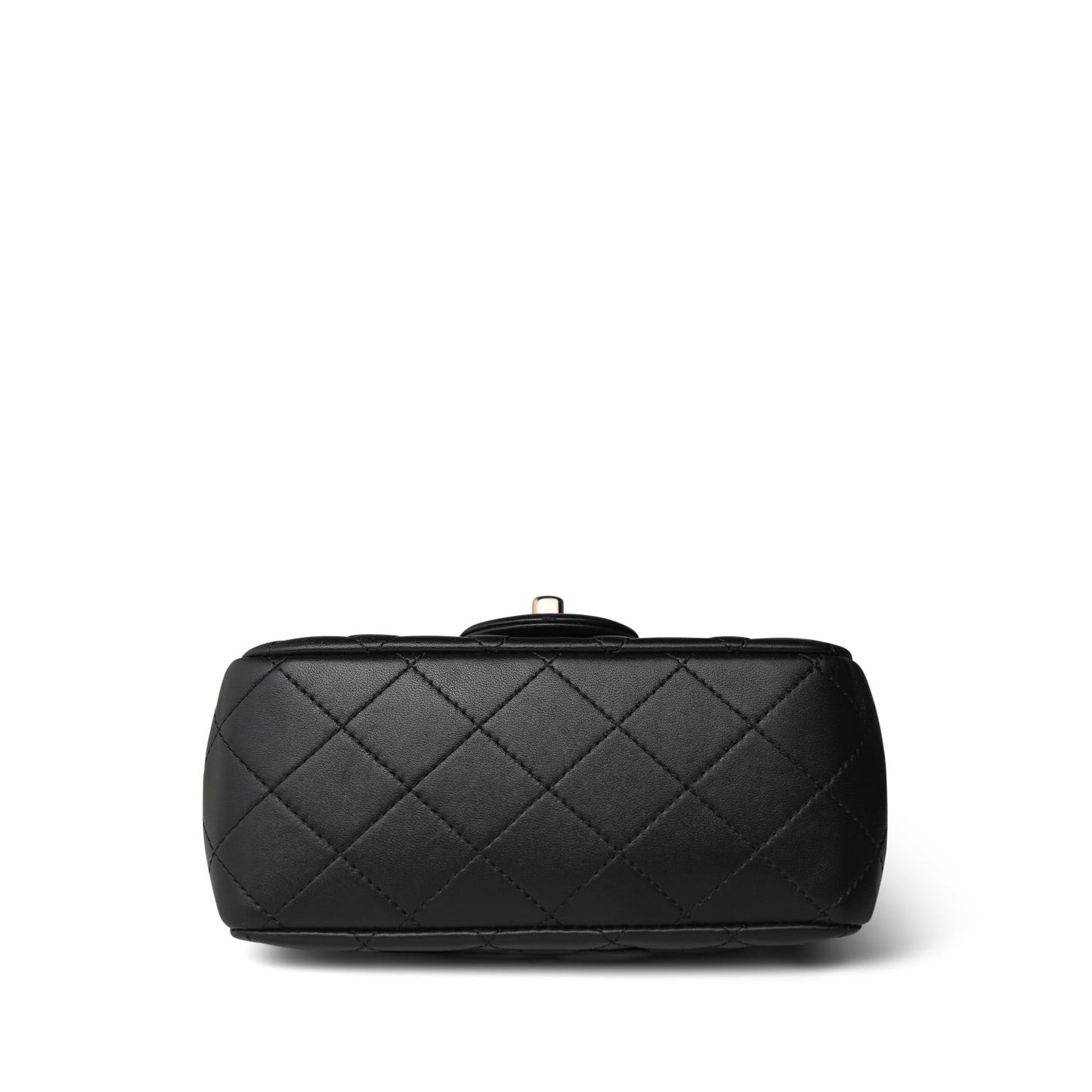 Black Lambskin Quilted Pearl Crush Mini Square Flap Light Gold Hardware