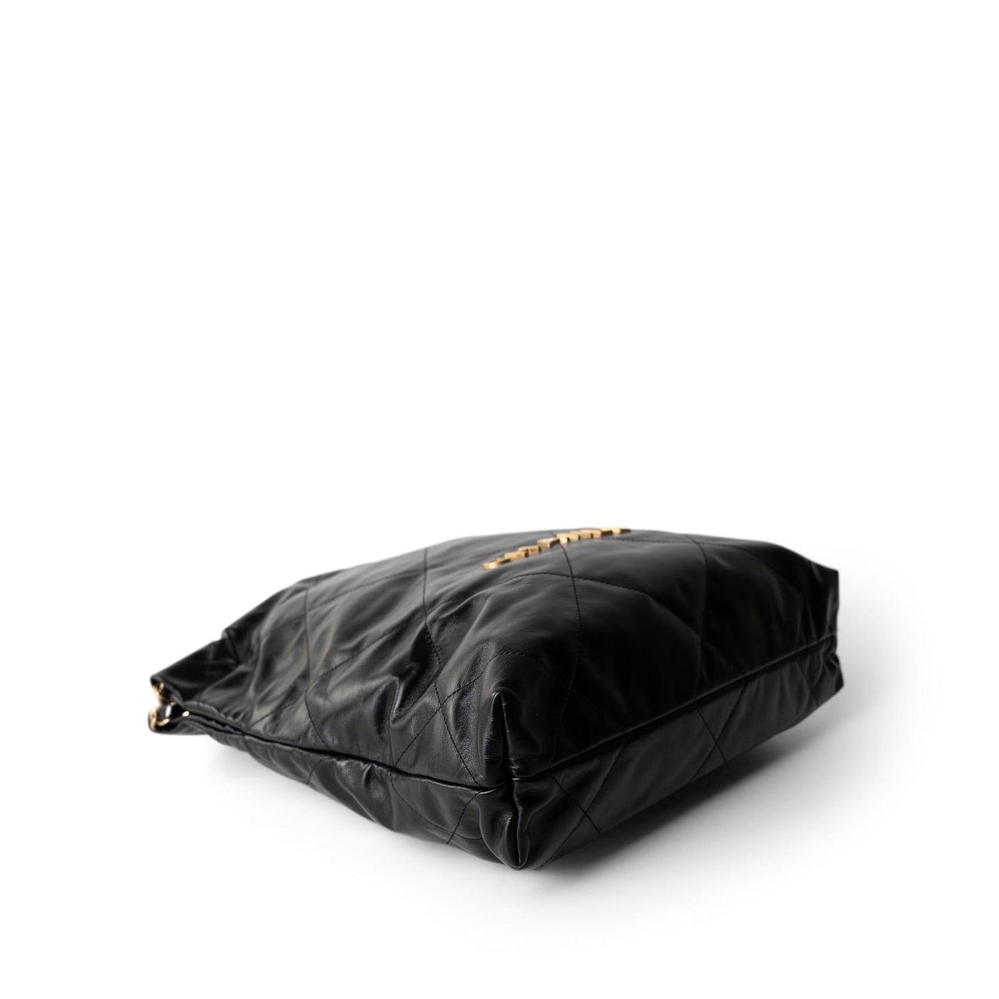 23A Black Calfskin Quilted 22 Hobo Bag Small Aged Gold Hardware