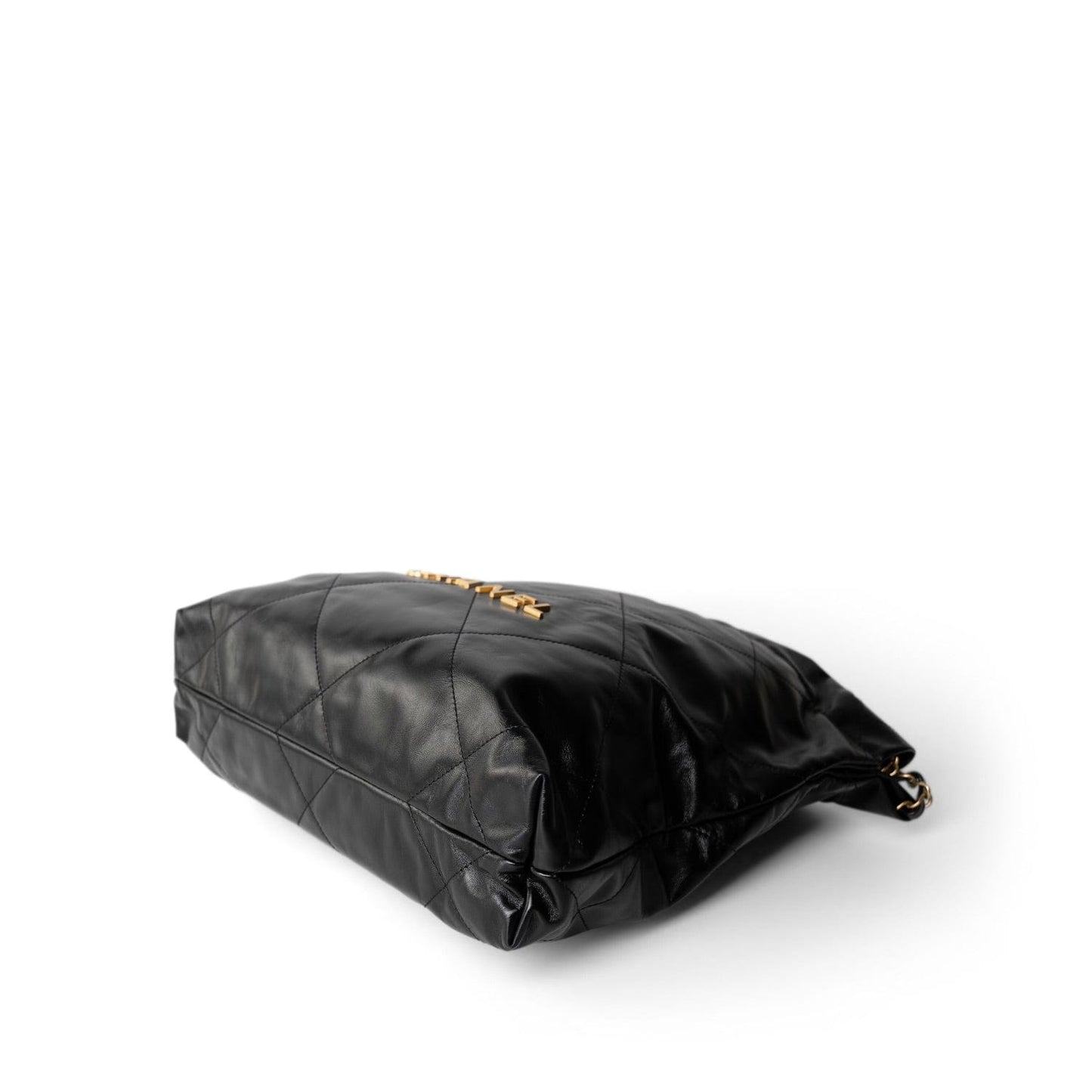 23A Black Calfskin Quilted 22 Hobo Bag Small Aged Gold Hardware