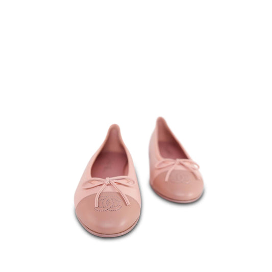 23K Dark/Light Pink Lambskin Cap Toe CC Ballerina Flats Size 38