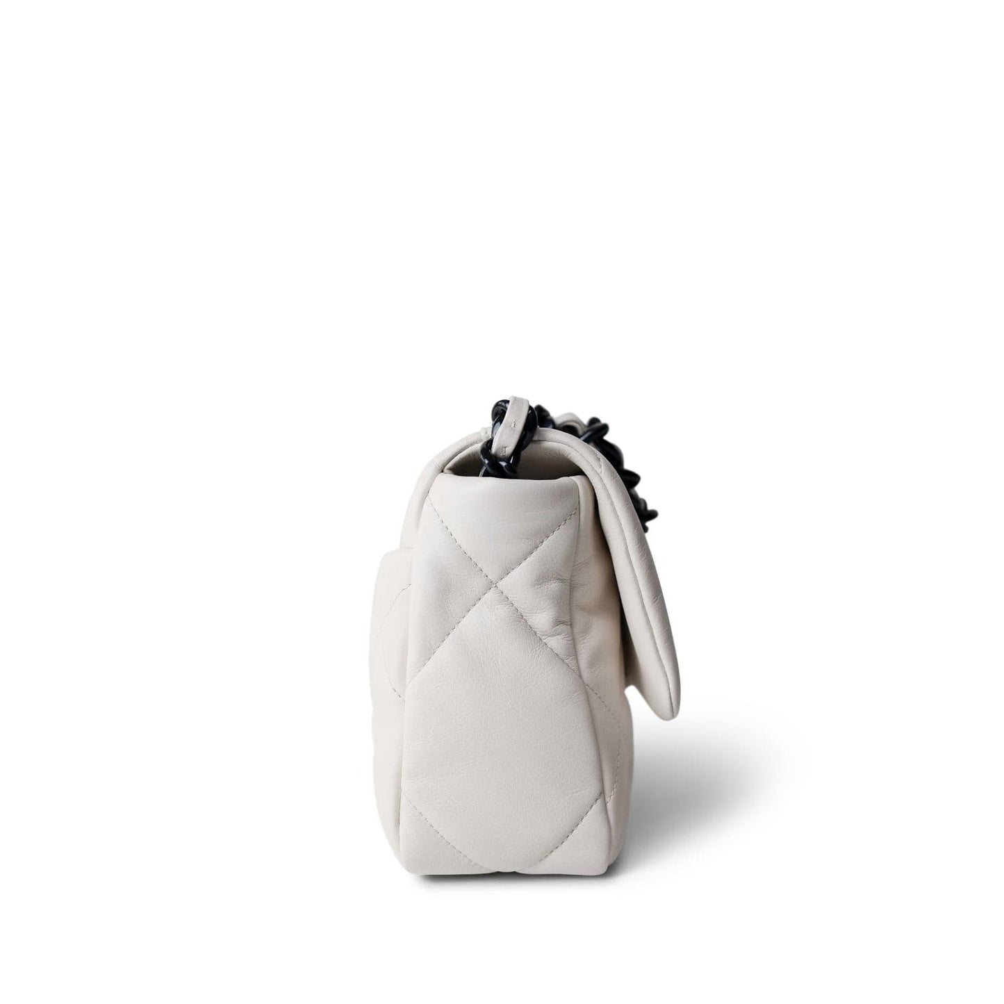 21K White Lambskin Quilted 19 Flap Small Black Hardware