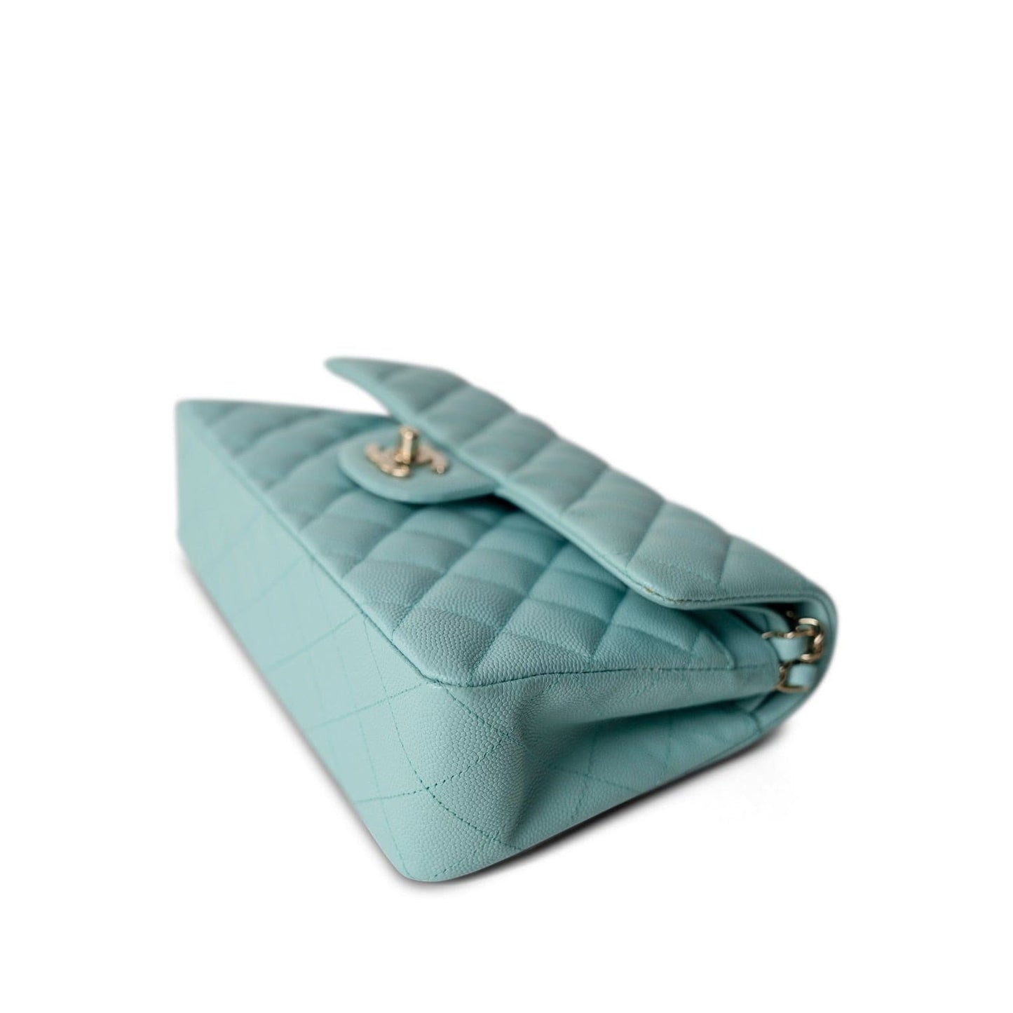 19C Tiffany Blue Caviar Quilted Classic Flap Small Light Gold Hardware