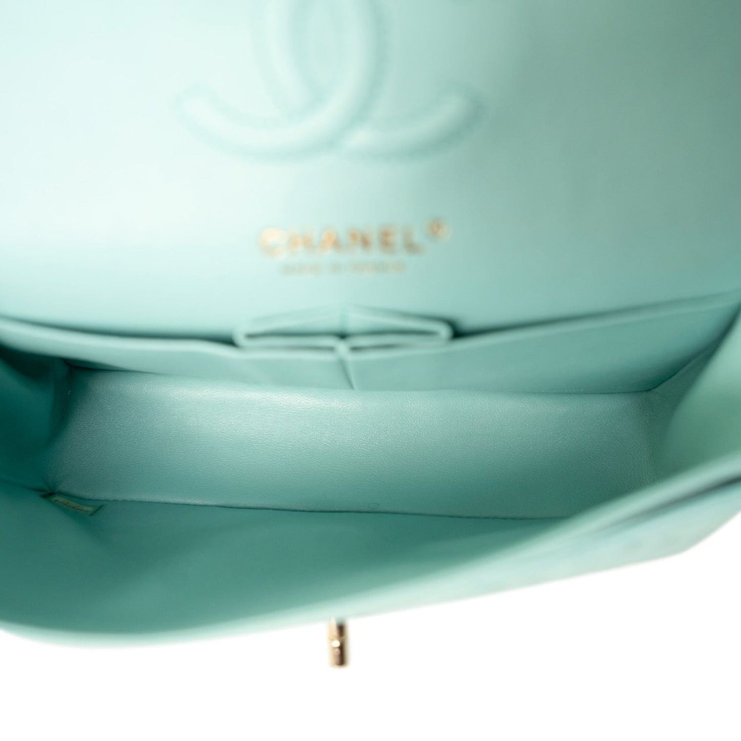 19C Tiffany Blue Caviar Quilted Classic Flap Small Light Gold Hardware