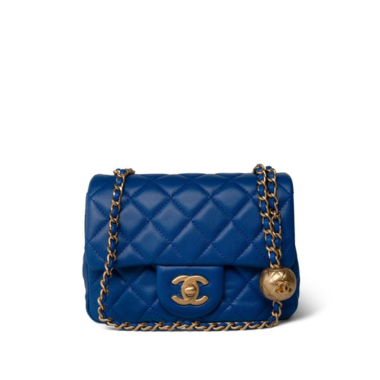 22B Blue Pearl Crush Mini Square Flap Aged Gold Hardware