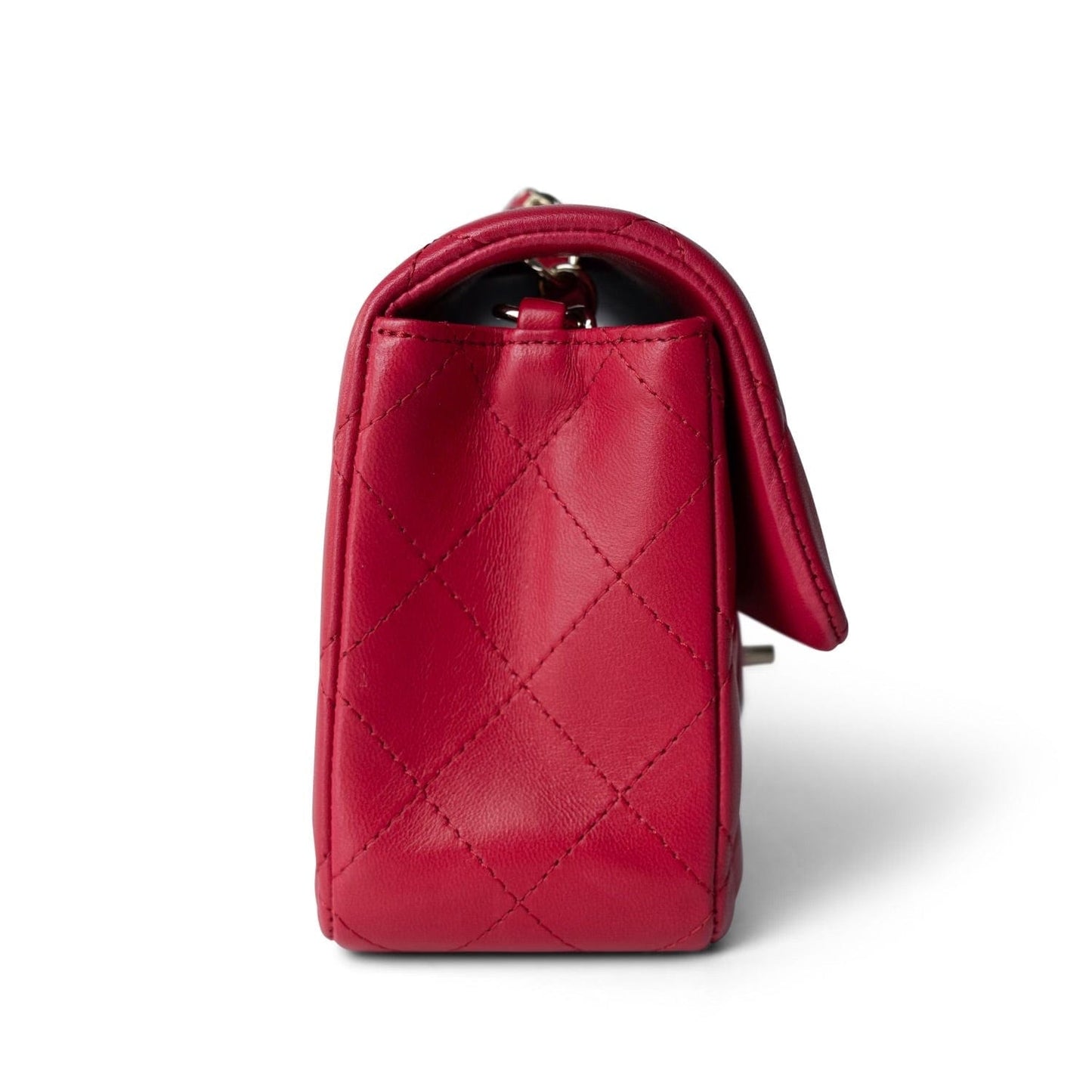 16C Red Lambskin Quilted Mini Rectangular Flap LGHW