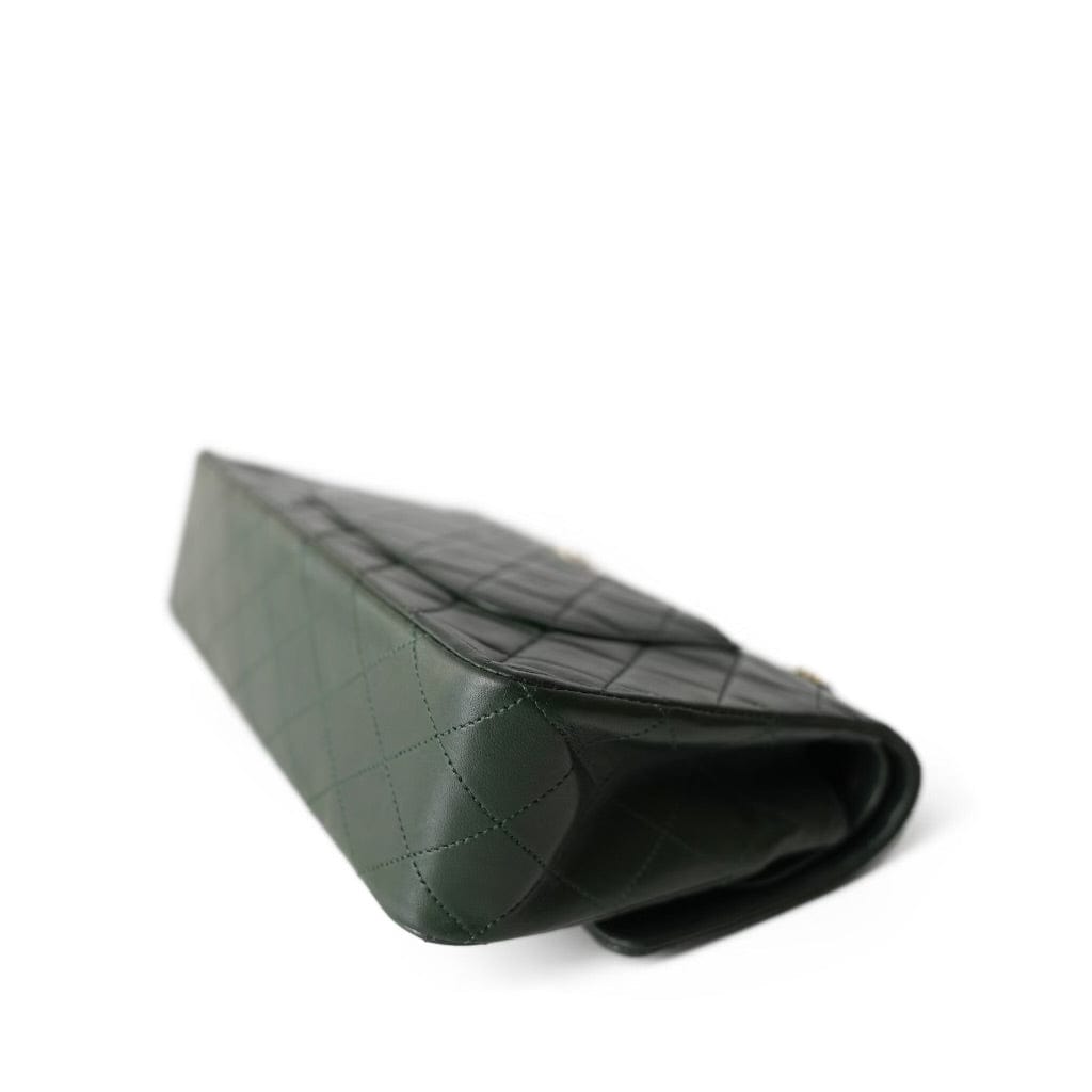 Vintage Dark Green Lambskin Quilted Classic Flap Medium Gold Hardware