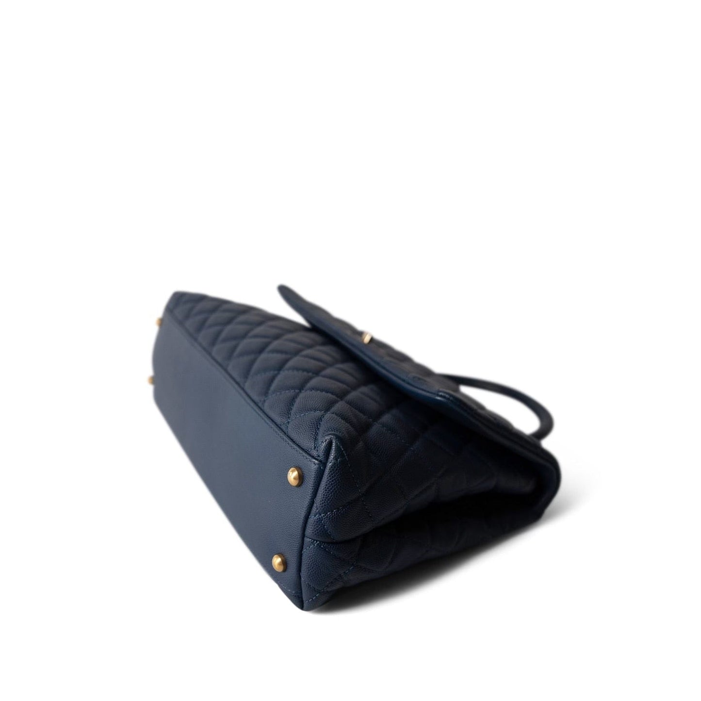 Navy Caviar Quilted Coco Handle Large Aged Gold Hardware