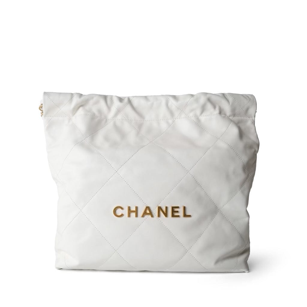 23C White Calfskin Quilted 22 Hobo Bag Small Aged Gold Hardware