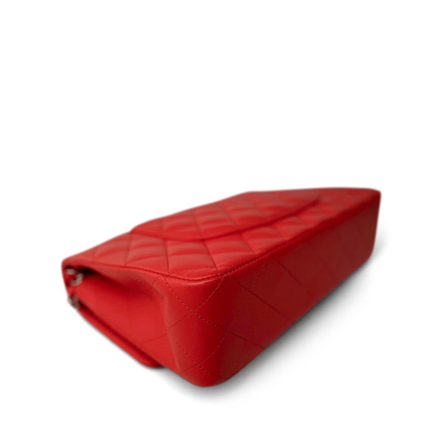Red Lambskin Quilted Classic Flap Medium Silver Hardware