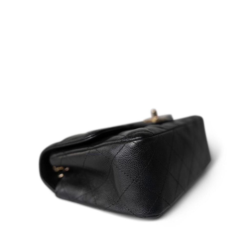 Black Caviar Quilted Mini Rectangular Flap Light Gold Hardware