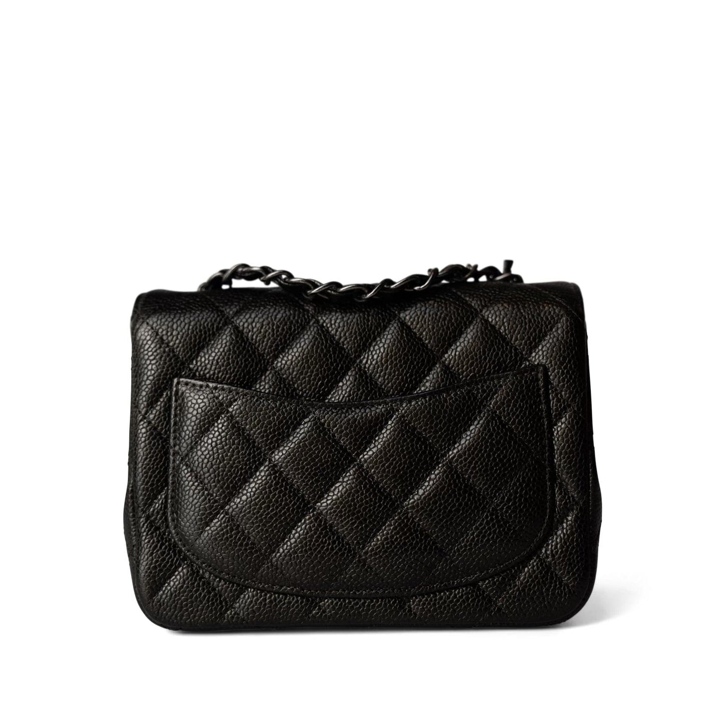 Black Caviar Quilted Mini Square Flap Ruthenium Hardware