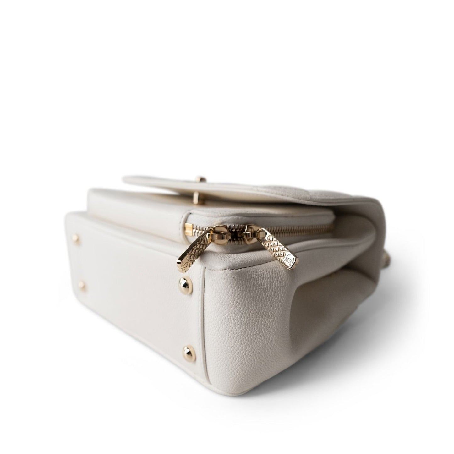 22B White Caviar Quilted Business Affinity Medium Flap Light Gold Hardware