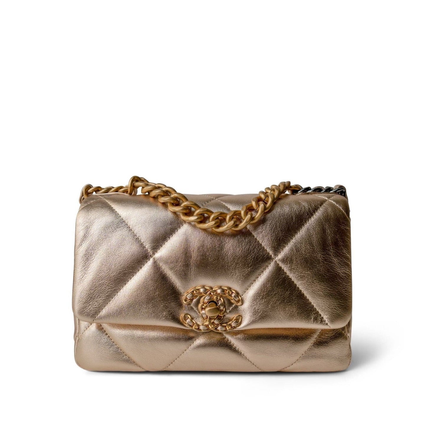 21S Gold Metallic Lambskin Quilted 19 Flap Small MHW