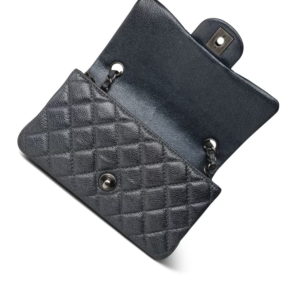 15C Charcoal Glittery Caviar Quilted Mini Rectangular Flap