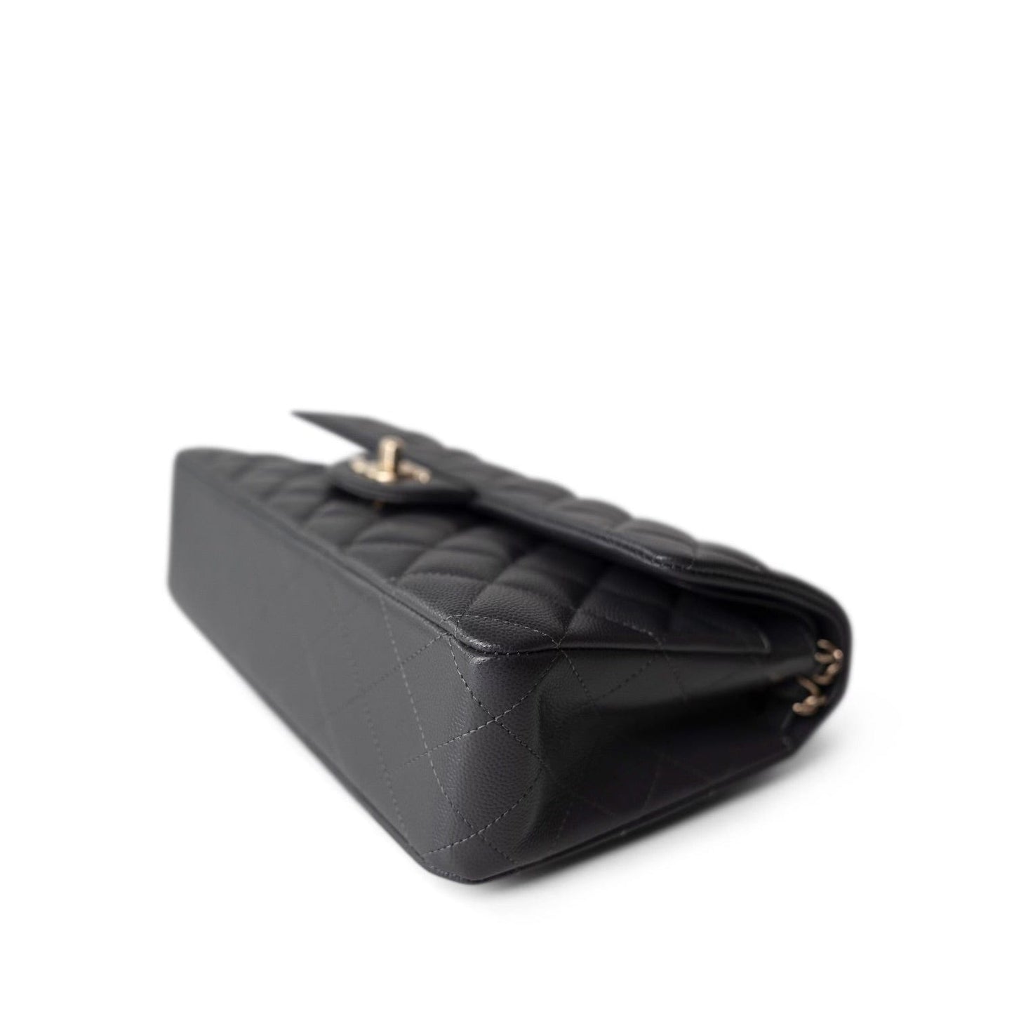 21B Dark Grey Caviar Quilted Classic Flap Medium Light Gold Hardware