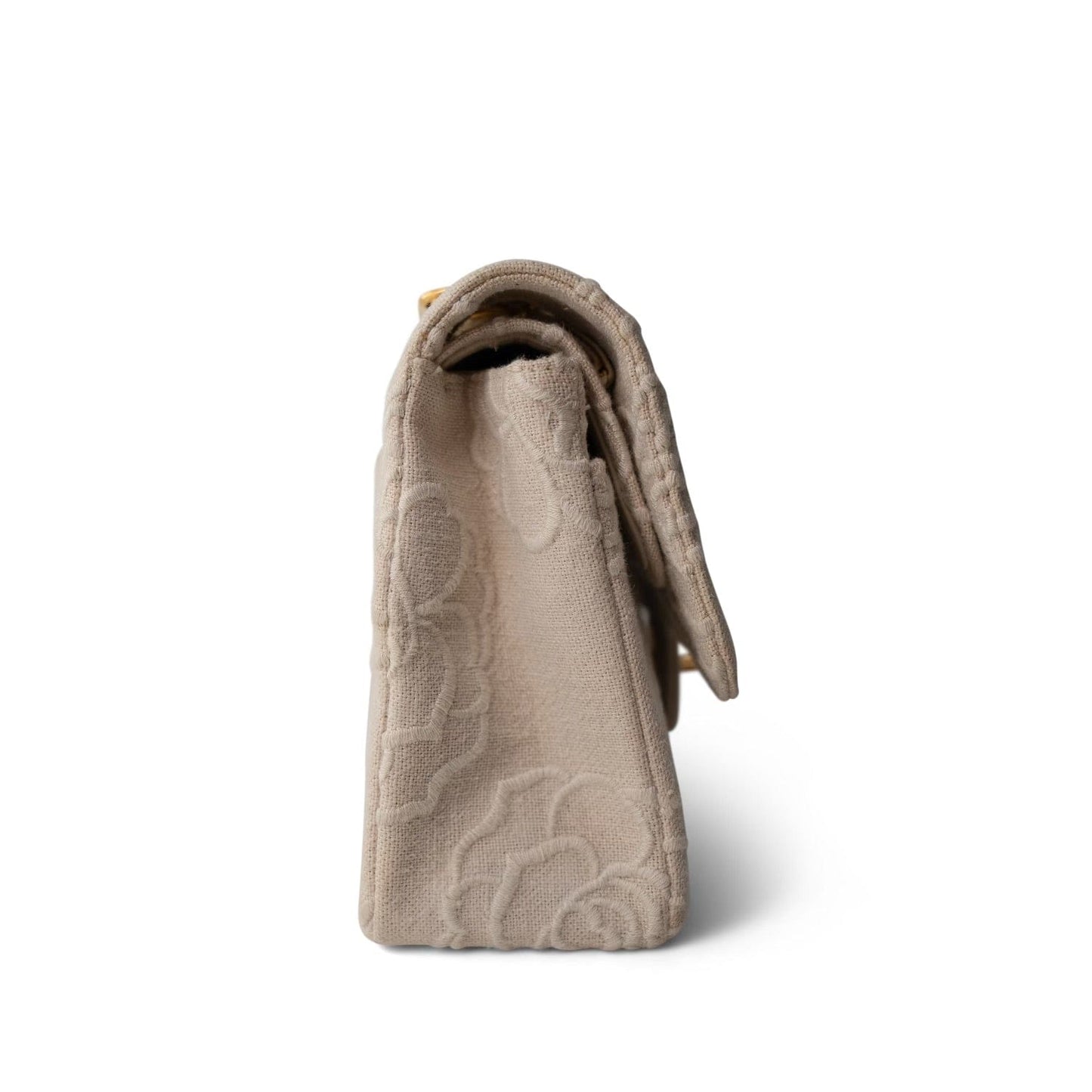 Ivory Canvas Camellia Classic Double Flap Gold Hardware