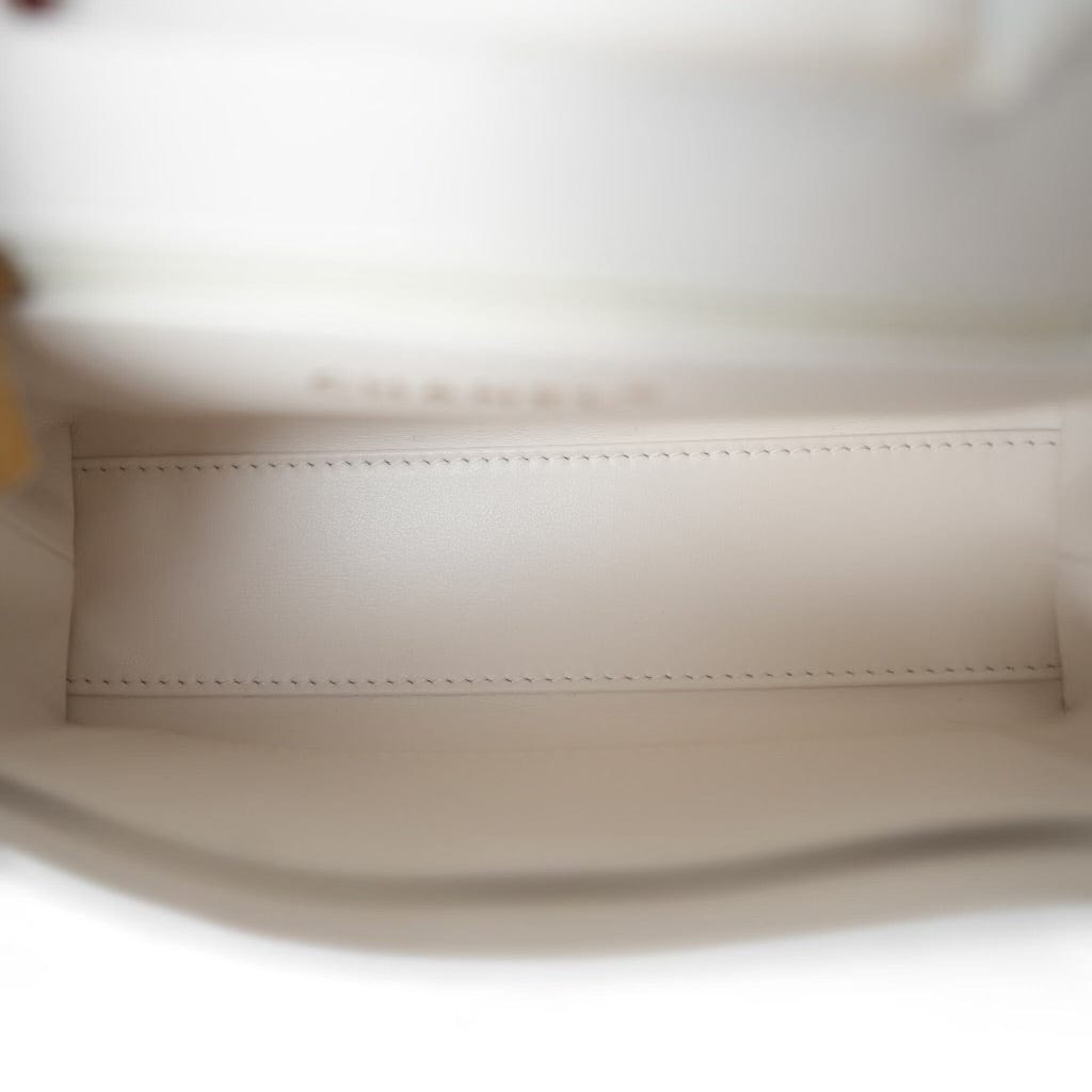 24P Shiny Aged Calfskin Quilted Nano Kelly Shopper White Aged Gold Hardware