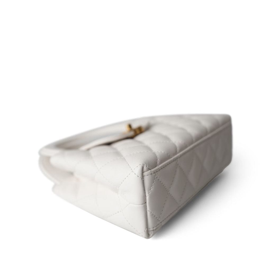 24P Shiny Aged Calfskin Quilted Nano Kelly Shopper White Aged Gold Hardware