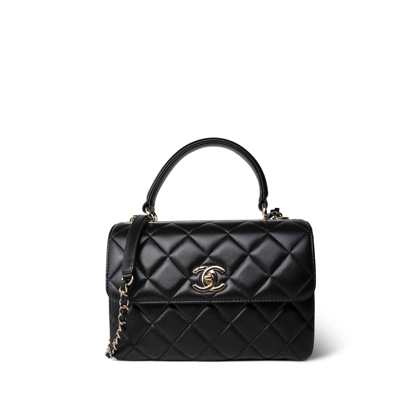 Black Lambskin Quilted Small Trendy CC LGHW