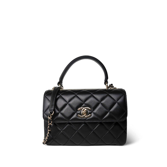 Black Lambskin Quilted Small Trendy CC LGHW