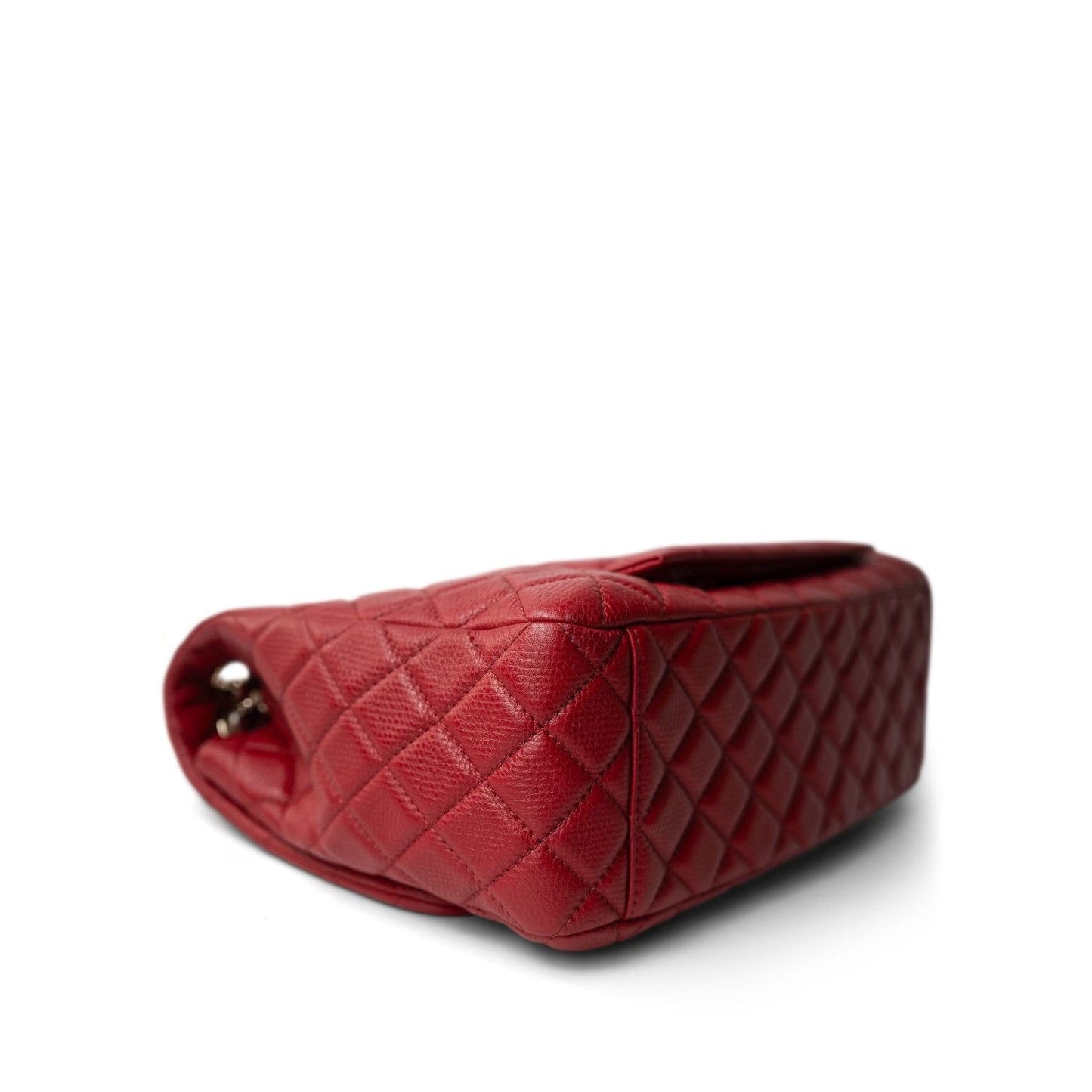 Red Grained Calfskin XL Small Travel Flap Bag Light Gold Hardware