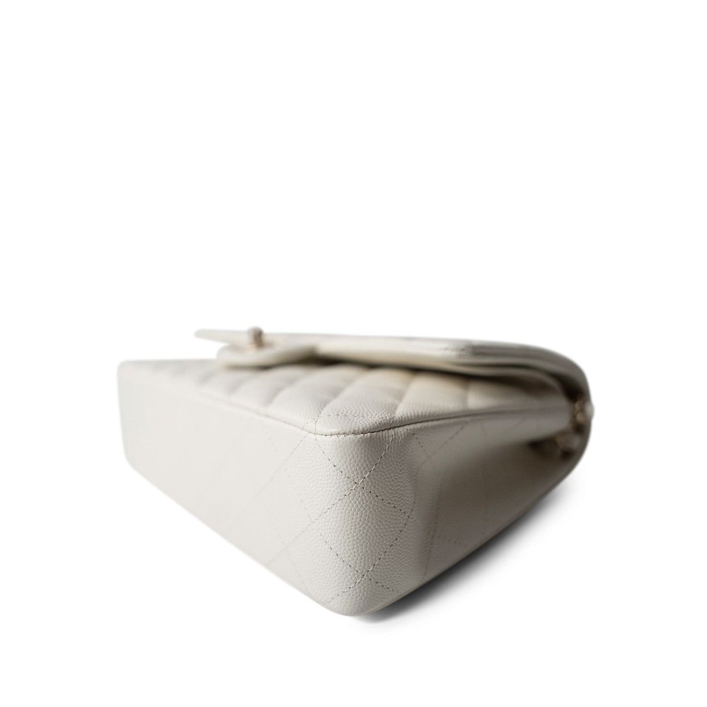 Ivory Caviar Quilted Classic Flap Medium Light Gold Hardware