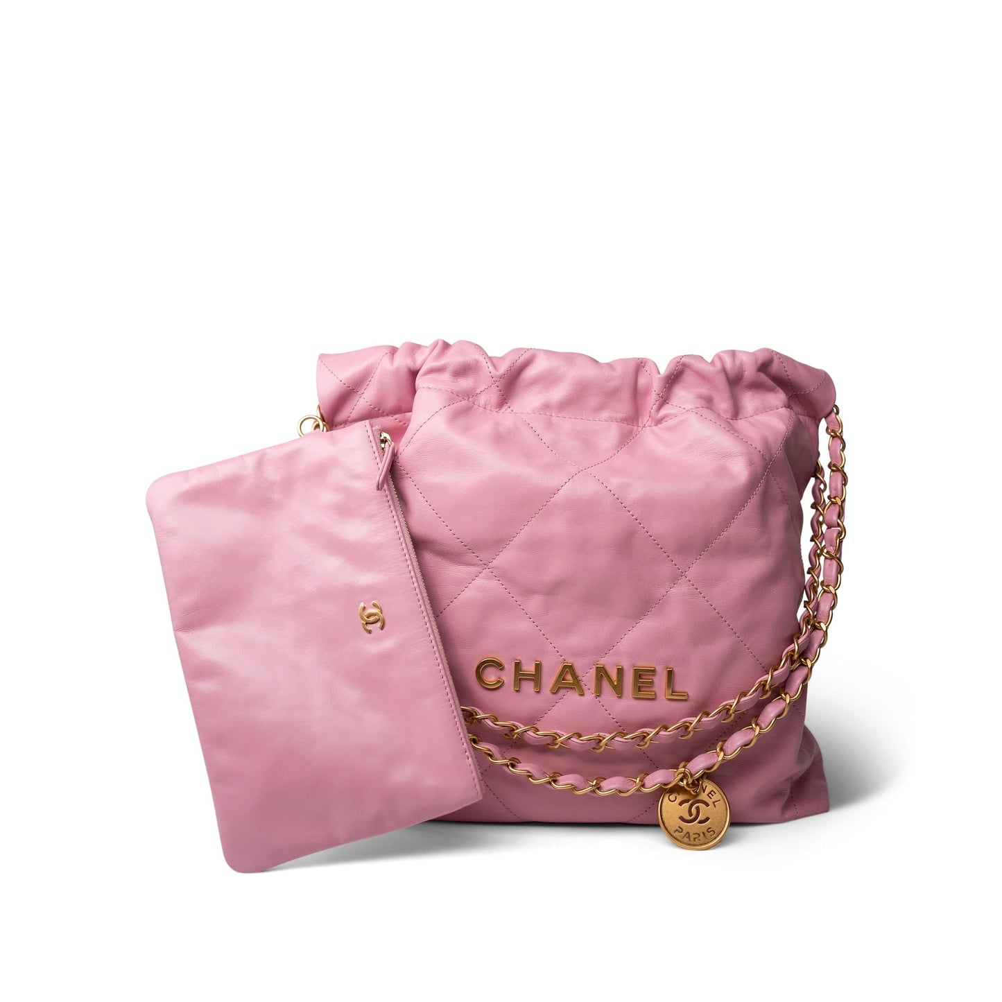 Light Pink Calfskin Quilted 22 Hobo Bag Small