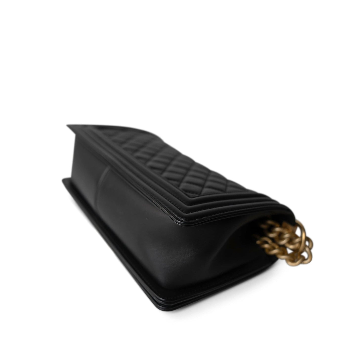 Black Calfskin Quilted Old Medium Boy Bag Aged Gold Hardware