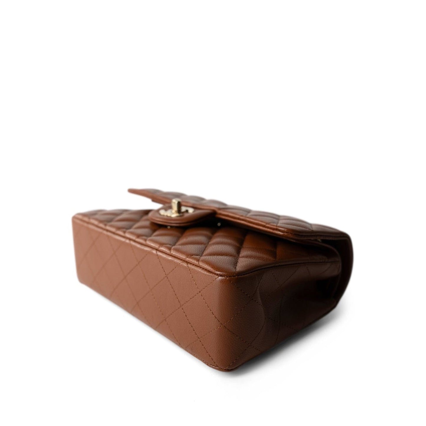 23A Brown/Cognac Caviar Quilted Classic Flap Small Light Gold Hardware