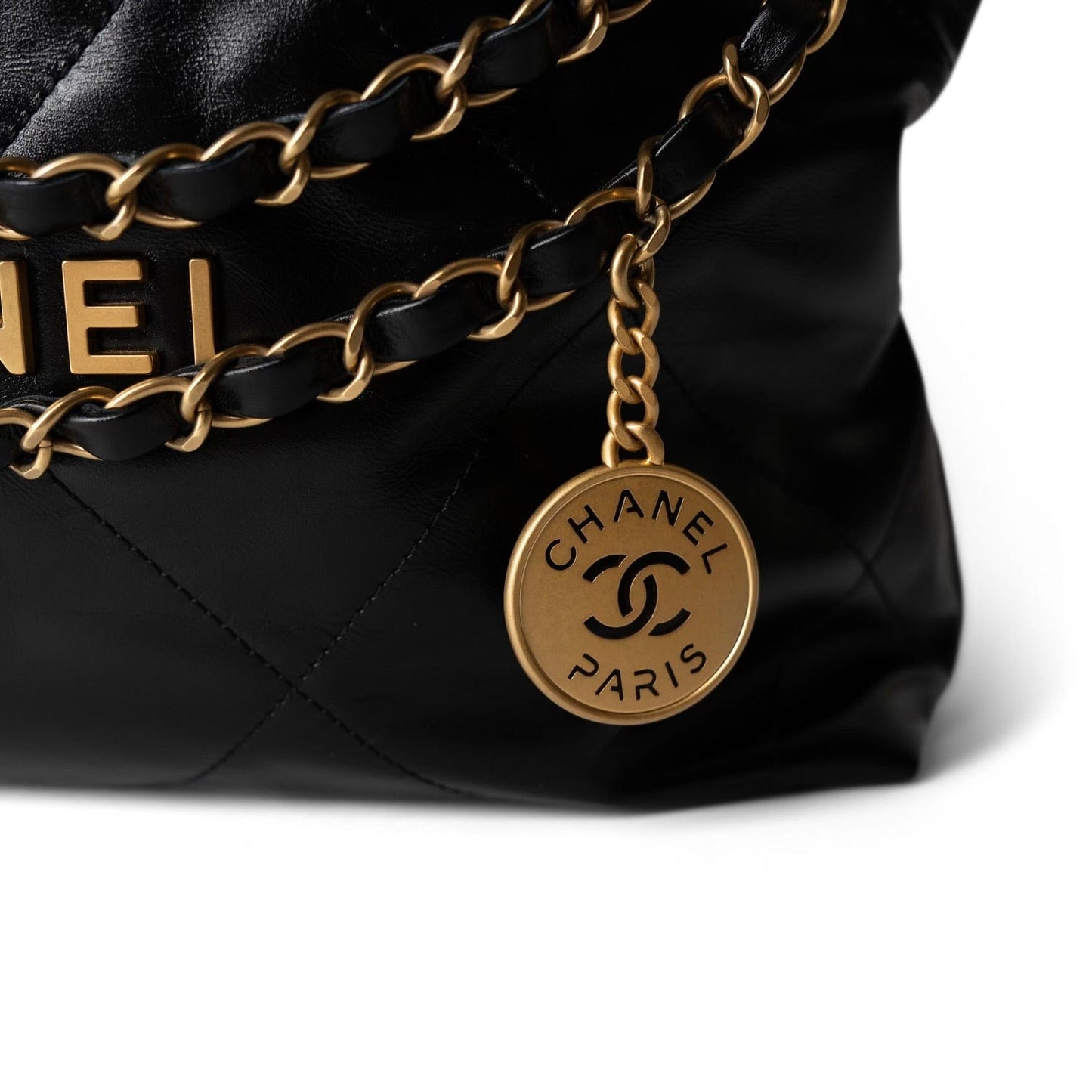 23A Black Calfskin Quilted 22 Hobo Bag Small Aged Gold Hardware